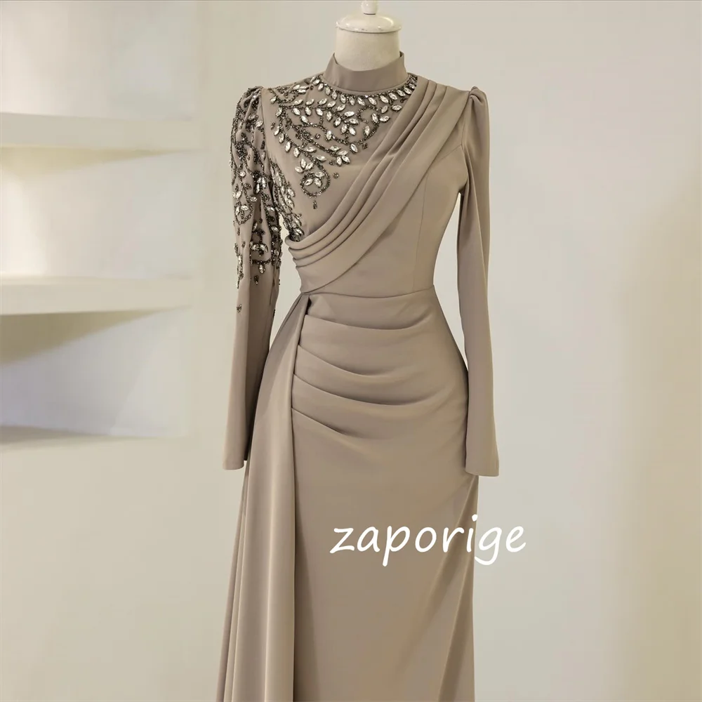 Customized Formal Charmeuse Pleat Sequined Straight Jewel Long Dresses Bespoke Occasion Cocktail High Quality Exquisite