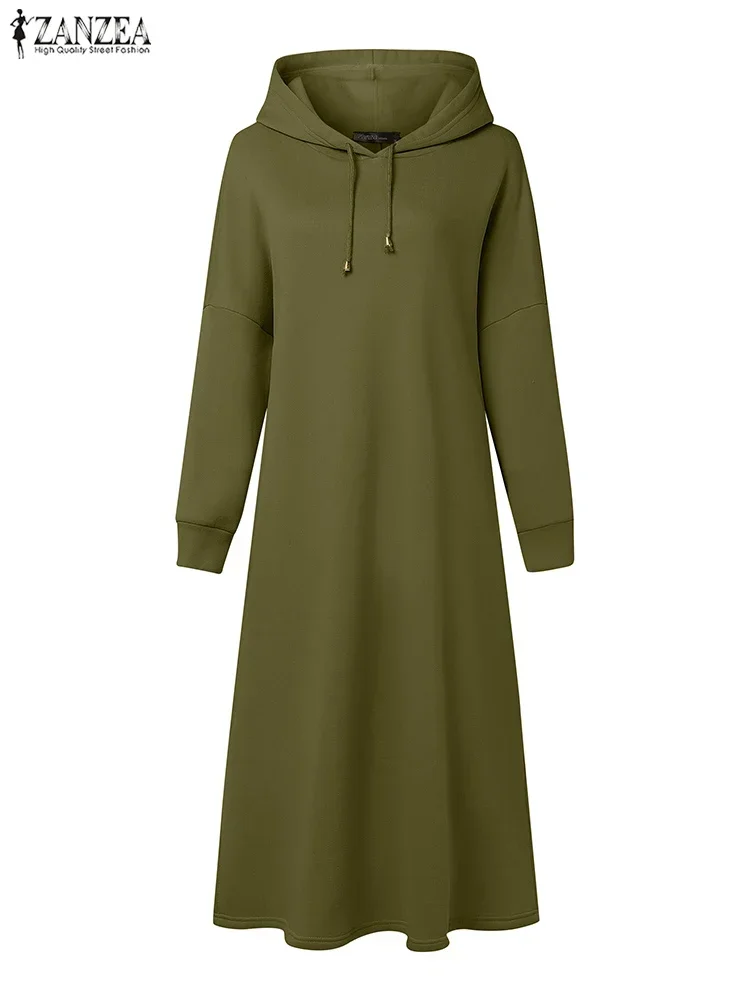 

ZANZEA модные длинные платья-свитшоты женские с длинным рукавом с капюшоном халат осень однотонные повседневные свободные карманы Vestidos размера плюс 5XL