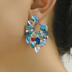 Elegant Cute Charm Shiny Colorful Glass Decor Wedding Party Jewelry Luxury Quality Ear Accessories Stud Earrings For Women Gift
