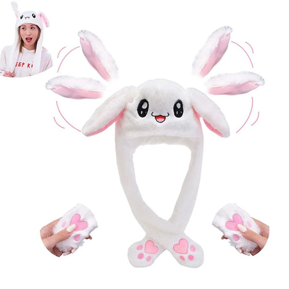 Chapéu de orelha de coelho bonito de pelúcia kawaii chapéu de coelho com orelhas móveis boné de inverno para fadas cosplay presentes de aniversário