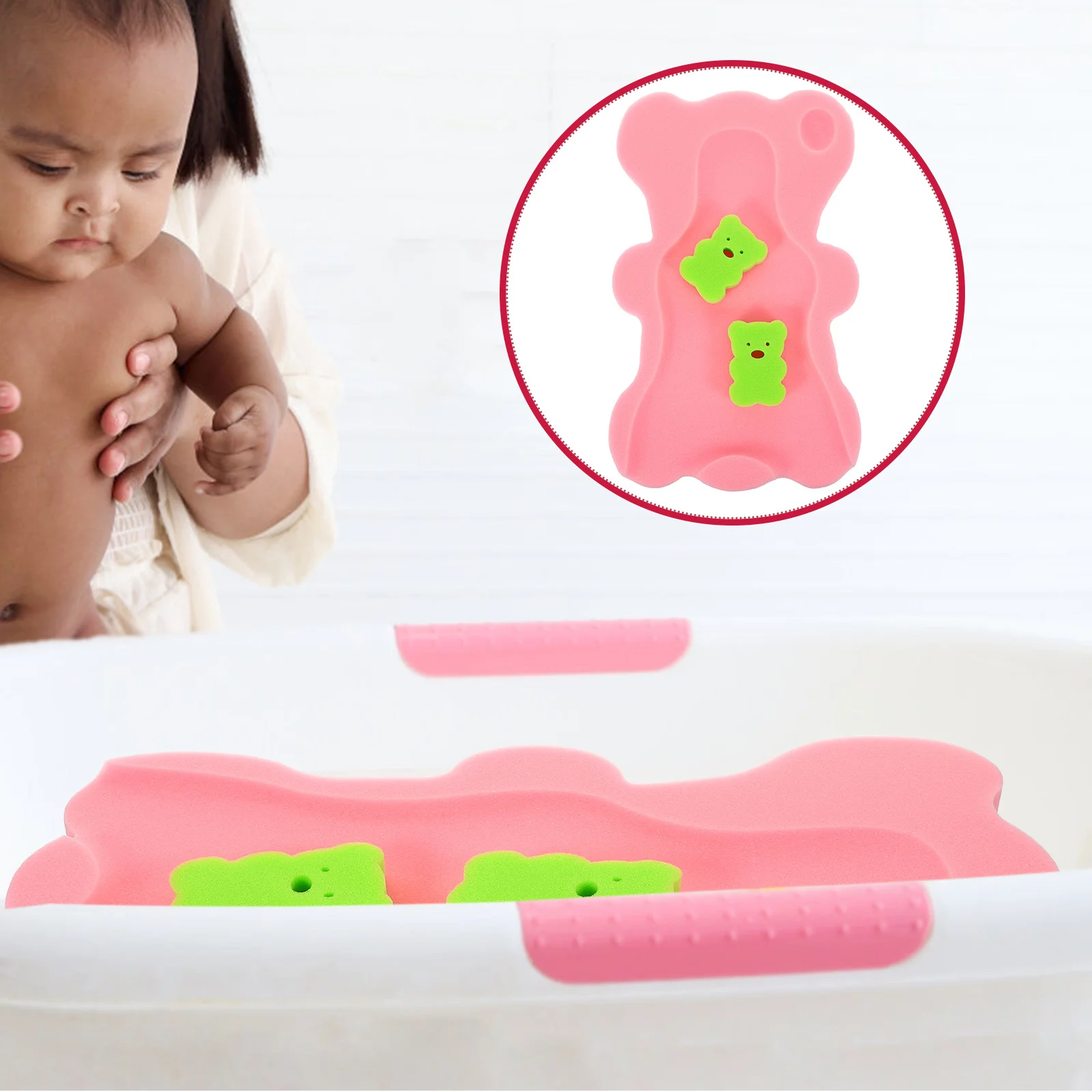 

Baby Bath Sponge Mat Infant Cushion Newborn Bath Mat PU Sponge Safe Non-Slip Cartoon Newborn Bathtub Cushion Toddler Shower Pad