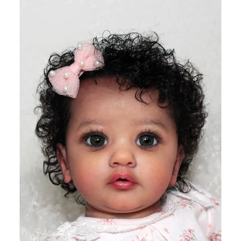 55cm Ayana Reborn Baby Doll Lovely Girl in Picture Handmade Black Curly Hair Black Skin with Visible Veins Art Doll for Girls