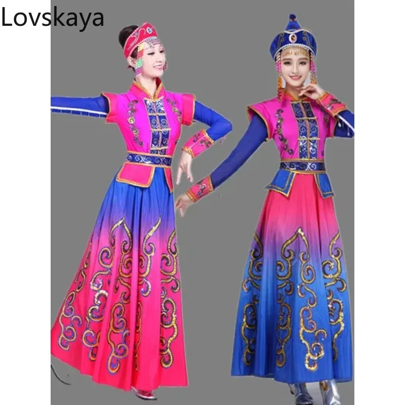 

New Adult Mongolian Large Swing Skirt Robe Female Costumes Mongolian Dance Costume Minority Dance Performance Clothing