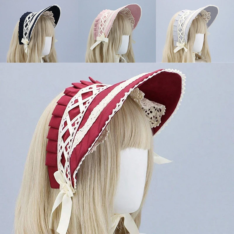 Lolita Bonnet Victorian Headpiece Mori Girl Lolita Hat Gorgeous Elegant Party Flat Cap Pastorale Style Lace Hat Bnt Cosplay Prop