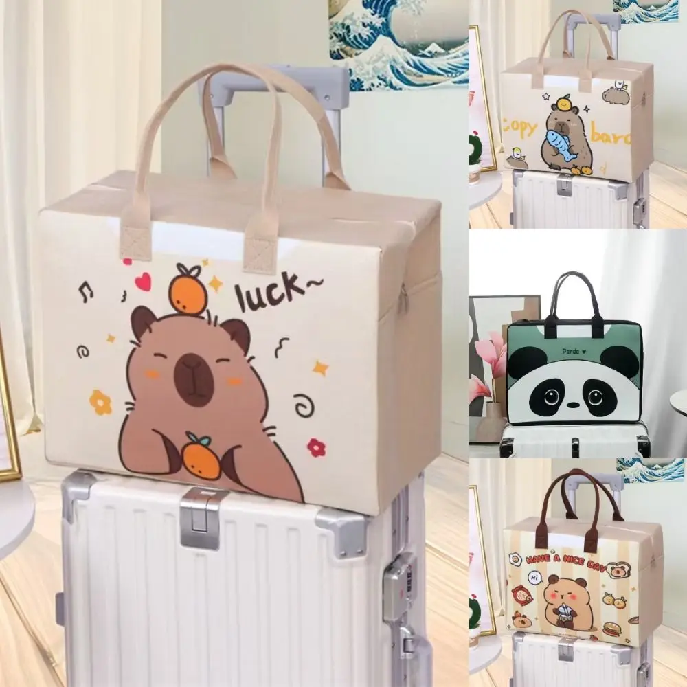 New Portable Capybara Felt Travel Bag Large Capacity Panda Tote Bag Luggage Shoulder Bag Handbag Women