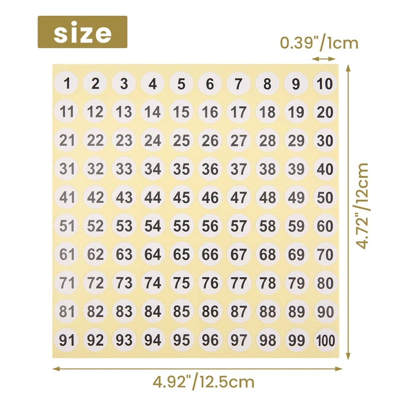 100 Sheets Number Labels Stickers 1-100 Numbers Round Stickers 0.4 Inch Small Self-Adhesive Number Labels For Office