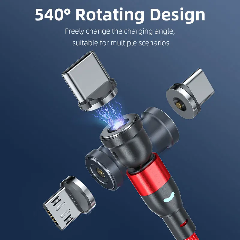 540 درجة الدورية كابل مغناطيسي USB IPone نوع C مايكرو كابل الهاتف ل iPhone13 12 11 X برو ماكس سامسونج شاومي USB الحبل سلك
