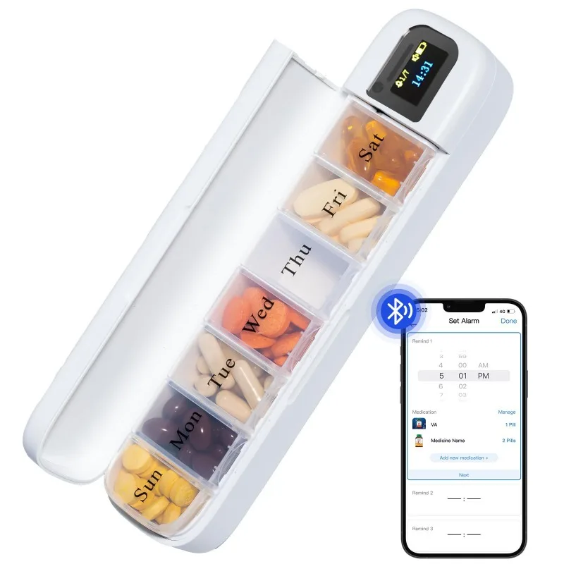Smart electronic medicine box, regular medicine reminder, triple reminder, leak-proof, Bluetooth portable medicine box