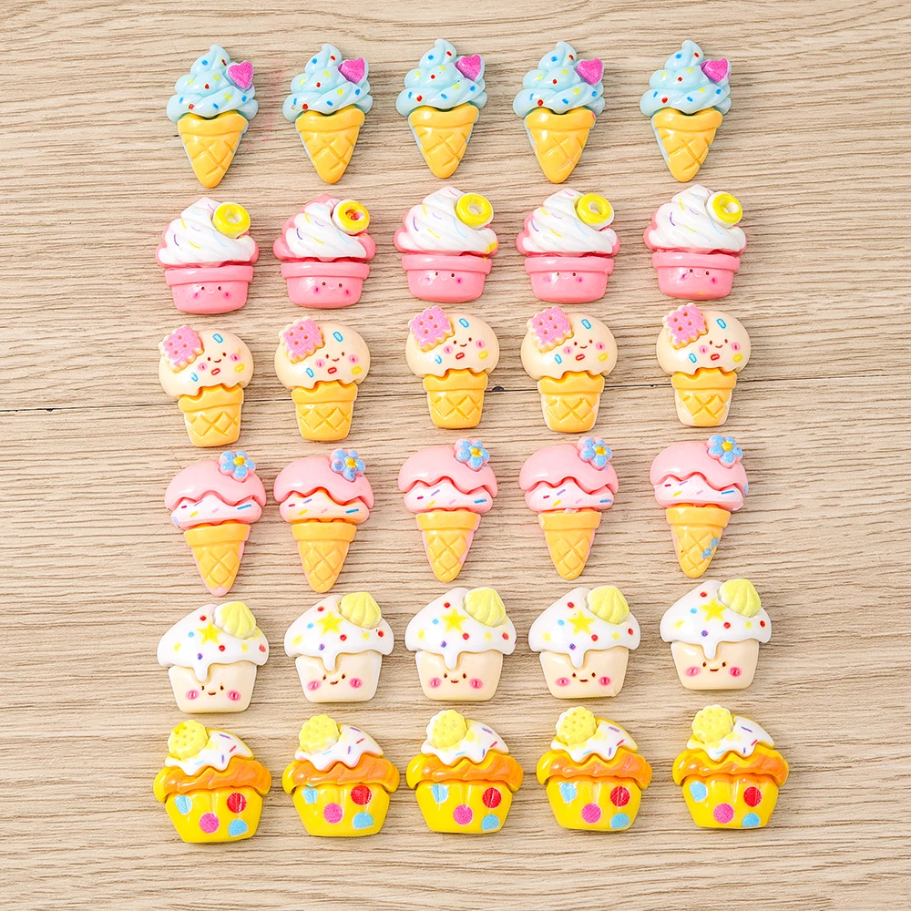 Tusember 15 Stück süße Harz-Cabochons mit flacher Rückseite, Cartoon-Simulation, Eiscreme-Anhänger für DIY-Telefonhülle, Dekor, handgefertigtes Handwerk, Kinderspielzeug – Detail 4