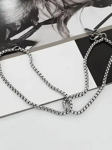 Men's Fashion Double Chain Cross Hollow Wrist Bracelets Lobster Claw Clasp Stainless Steel Bracelet Hip Hop Punk Party Jewelry