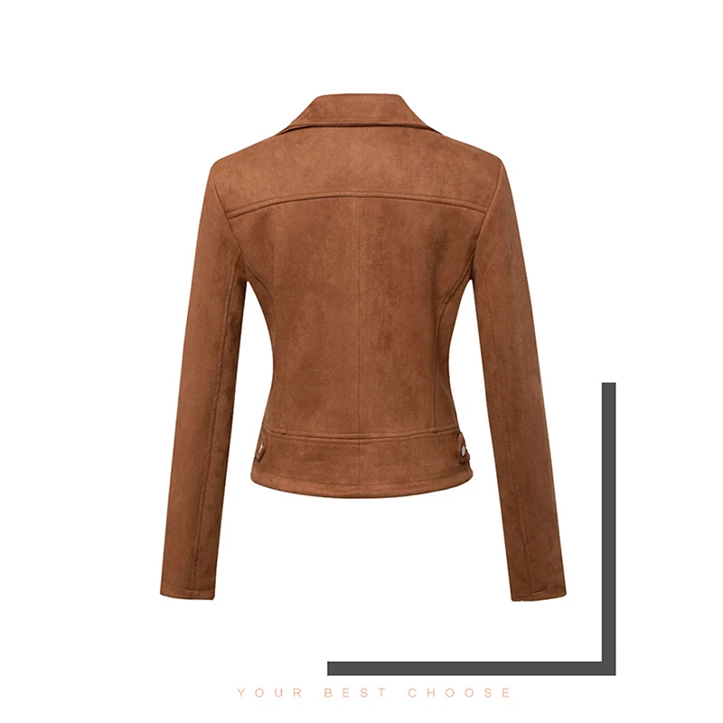 Chaquetas de piel sintética suave a la moda para mujer, chaquetas cortas de calle para mujer, color caqui mate, manga larga, cremallera, Tops elegantes, abrigos, prendas de vestir exteriores