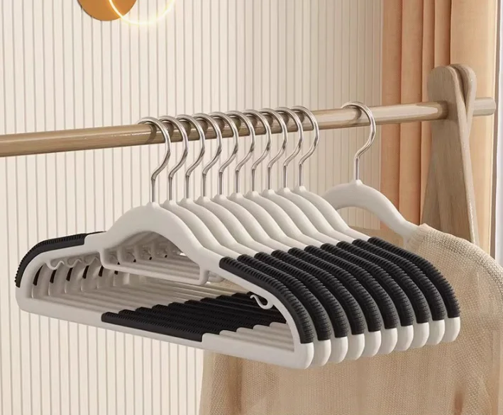 10PCS Non-Slip Clothes Hangers - No Trace Hooks for Dormitory/Bedroom Storage, Space Saving Lightweight Hangers (Black/White)