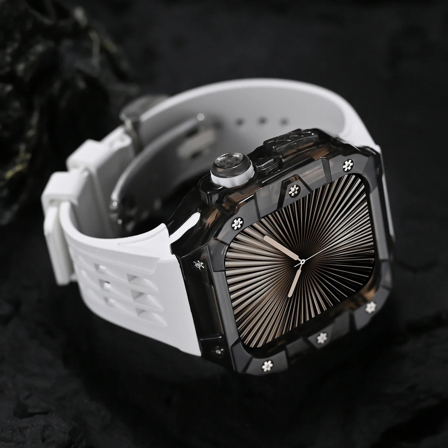 Kit di modifica in stile ghiacciaio di lusso per Apple Watch S10 46mm Bazel trasparente per IWatch Series10 Accessorio cinturino in caucciù da 46 mm