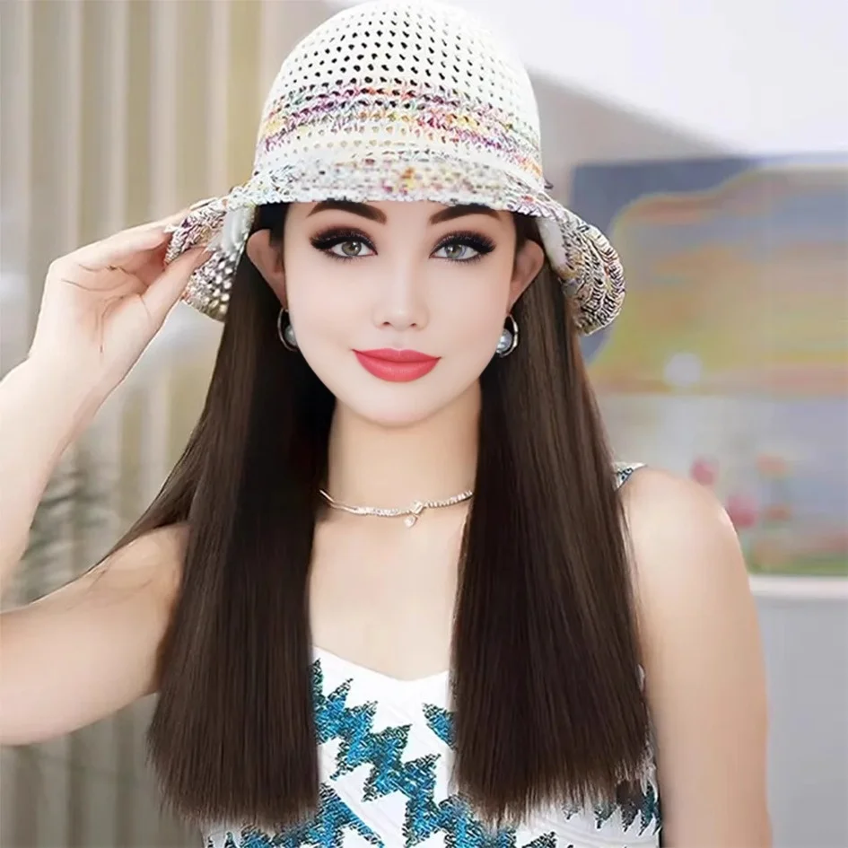 Synthetic 60cm fisherman hat long straight hair long curly hair wig baseball cap duckbill cap Lafite hat holiday hat Christmas