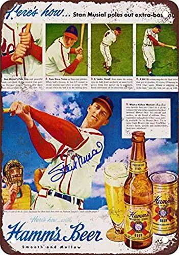 

Stan Musial for Hamm's Beer Vintage Look Reproduction Metal Tin Sign 8X12 Inches