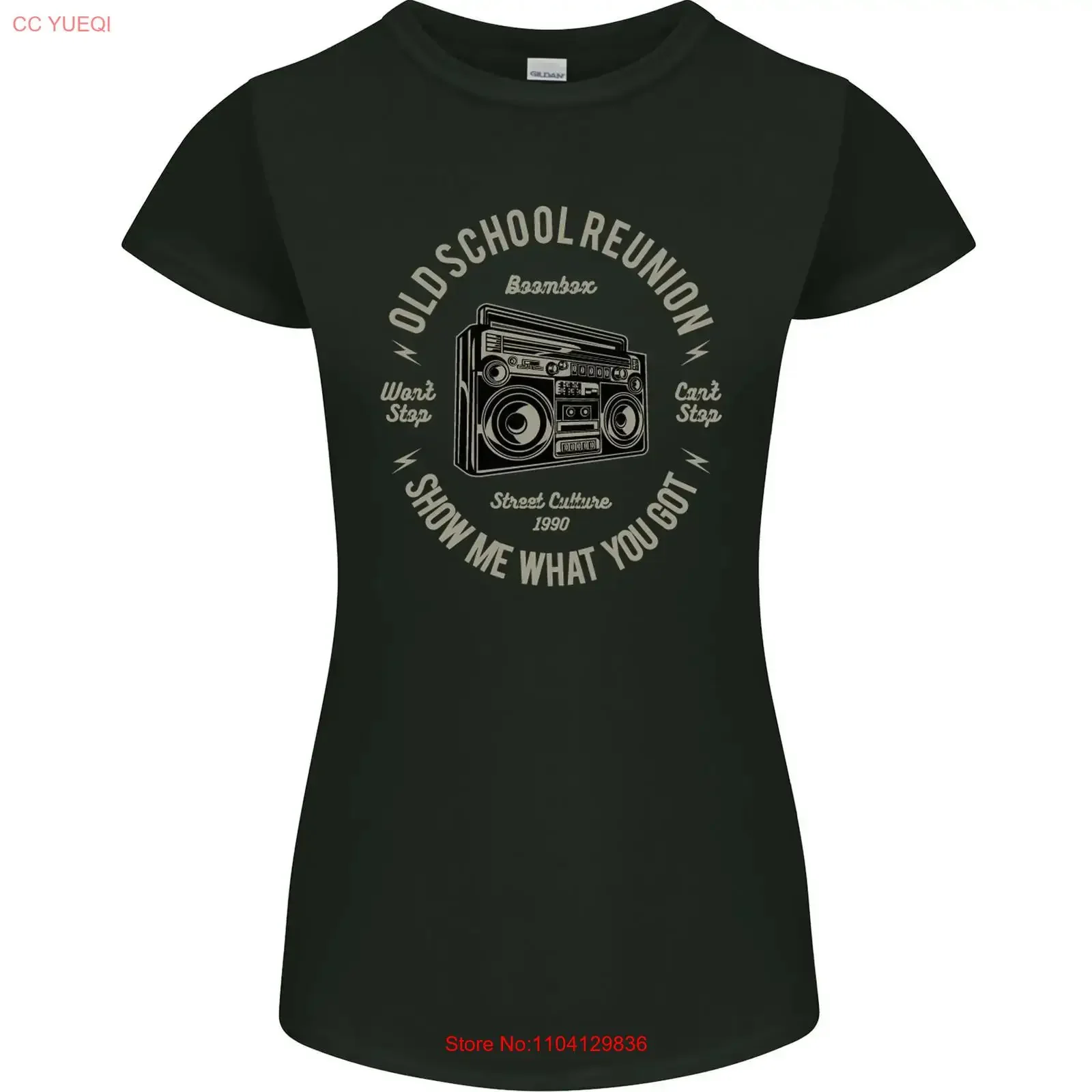 Camiseta de mujer estilo vintage con corte petite, con estampado de música de DJ y Ghettoblaster, para reuniones de la vieja escuela, lavada, informal, streetwear, elástica y versátil.