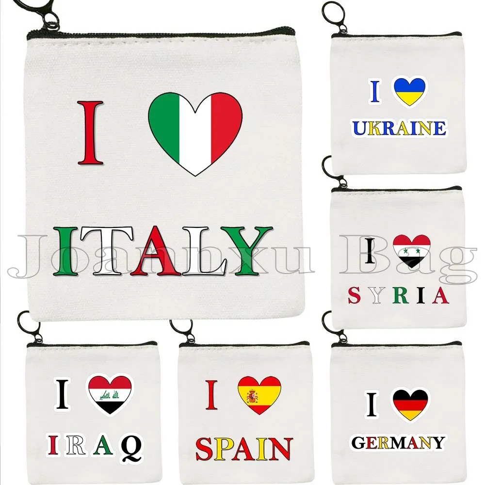 DENMARK DJIBOUTI FINLAND GERMANY HUNGARY ITALY NETHERLANDS POLAND SPAIN SWITZERLAND UKRAINE Heart Flag Coin Purse Key Case Bag