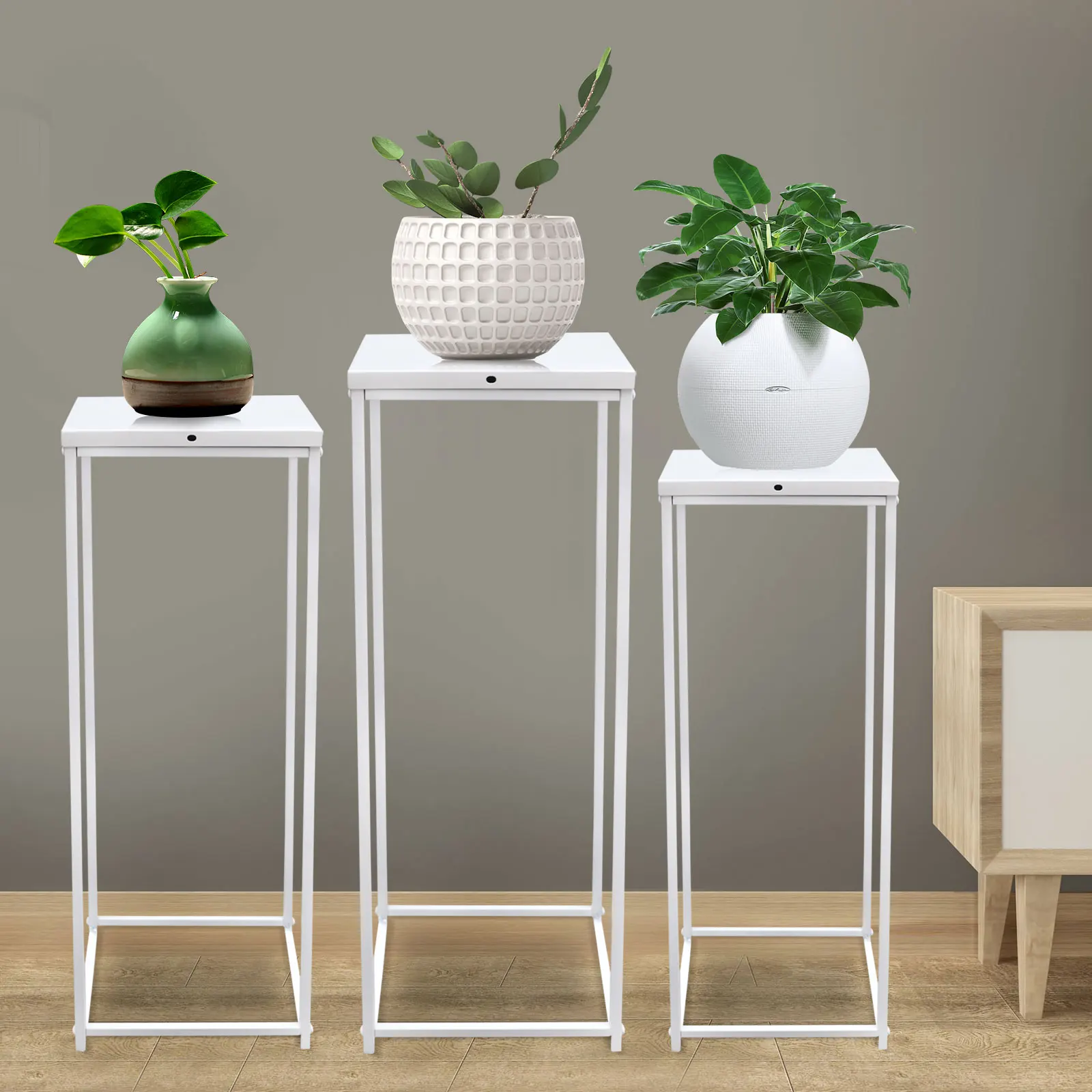 

White Set of 3 Metal Stand Plant Flower Stand High Square Rack Flower Holder Wedding Living Room & Patio Decor