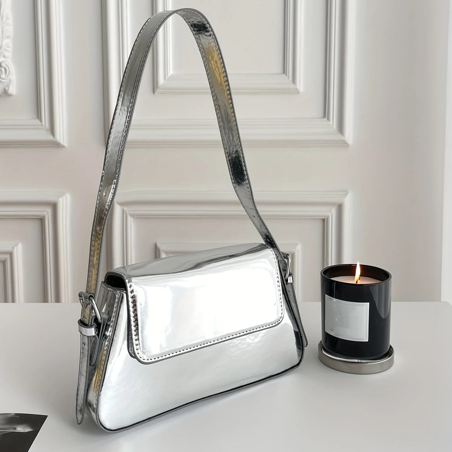 

Color Shoulder Bag Trendy Flap Glossy Shoulder Purse Women