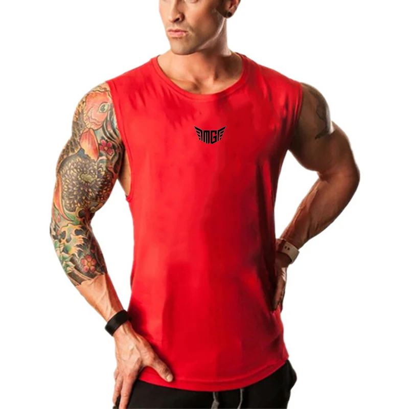 

Men Bodybuilding Tank Tops Gym Fitness Sleeveless T-Shirts Summer Cotton Breathable Print Vests Running Sport Workout Singlets