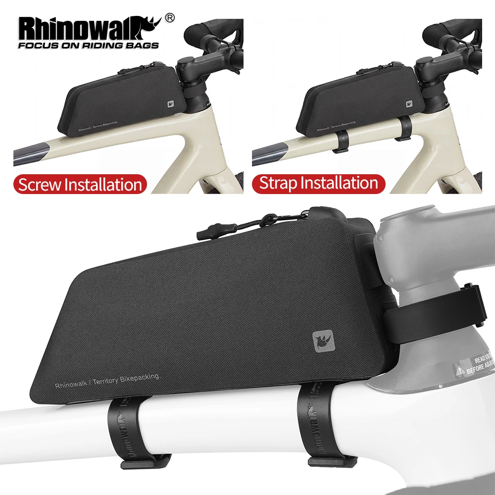 

Rhinowalk Bicycle Top Tube Bag Waterproof 1L Screw or Straps Install Phone Case Fit MTB Road Bike Cycling Storage Bikepacking