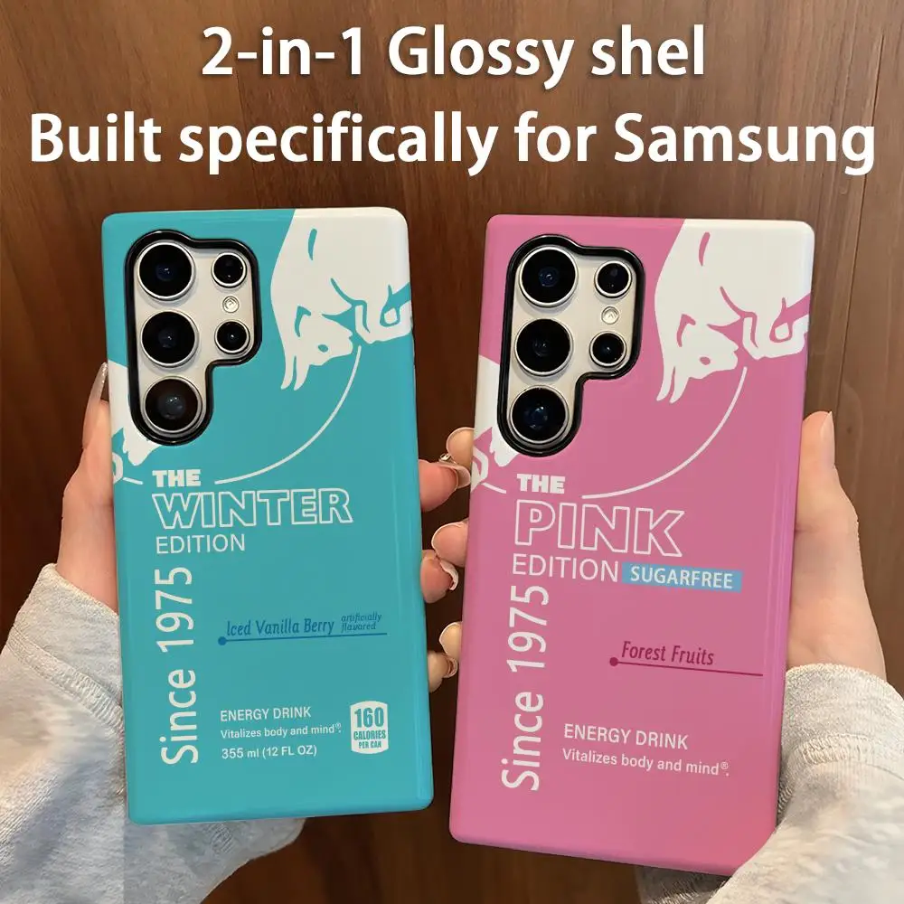Funda para Teléfono con Diseño de Bebida Energética Bull Energy Winter R-re-ds, Carcasa Brillante 2 en 1 para Samsung Galaxy S25 S24 S23 S22 S21 Plus Ultra