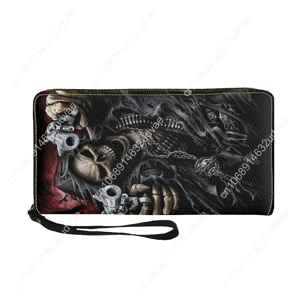 Cool Punk Rose Skull Design Rock Custom Purse Mens Womens Teenagers Zipper Long Wallets Double Print  Portable Wallet Gift Bag