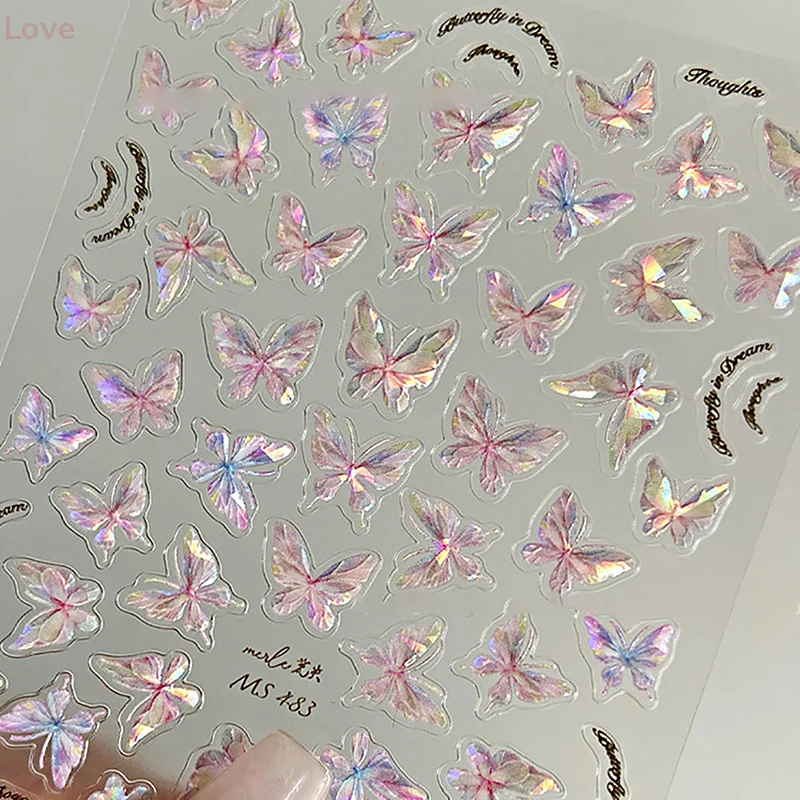 [L&P] 1 ورقة فلاش جزء الصدف ضوء فراشة ملصقات الأظافر الربيع مسمار الفن صائق تصميم مانيكير أداة