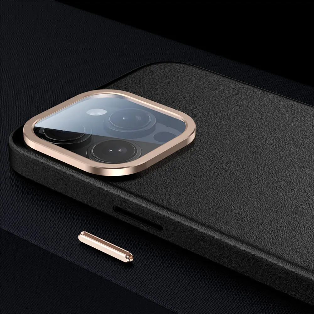 Тонкий чехол из натуральной яловой кожи для iPhone 13, 14, 15 Pro Max, защитный чехол из стеклянной пленки