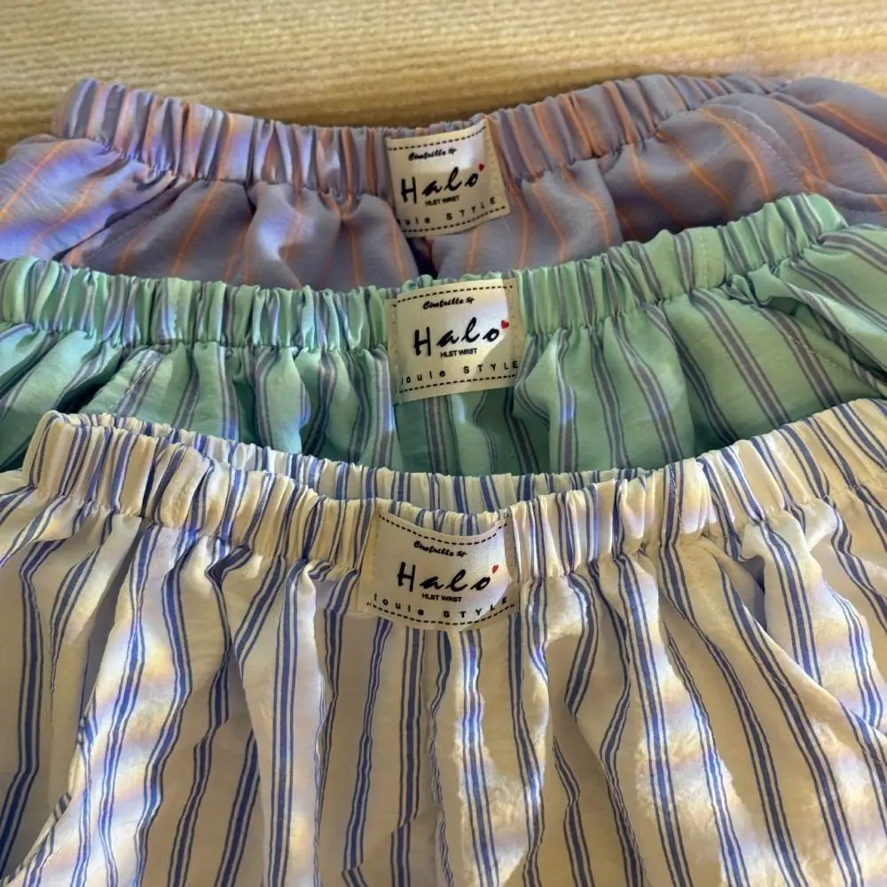 편안한 봄 여름 캐주얼 반바지 여성 세련된 하이 웨이스트 스트라이프 짧은 바지 헐렁한 신축성있는 허리밴드 얇은 루즈 반바지 여성