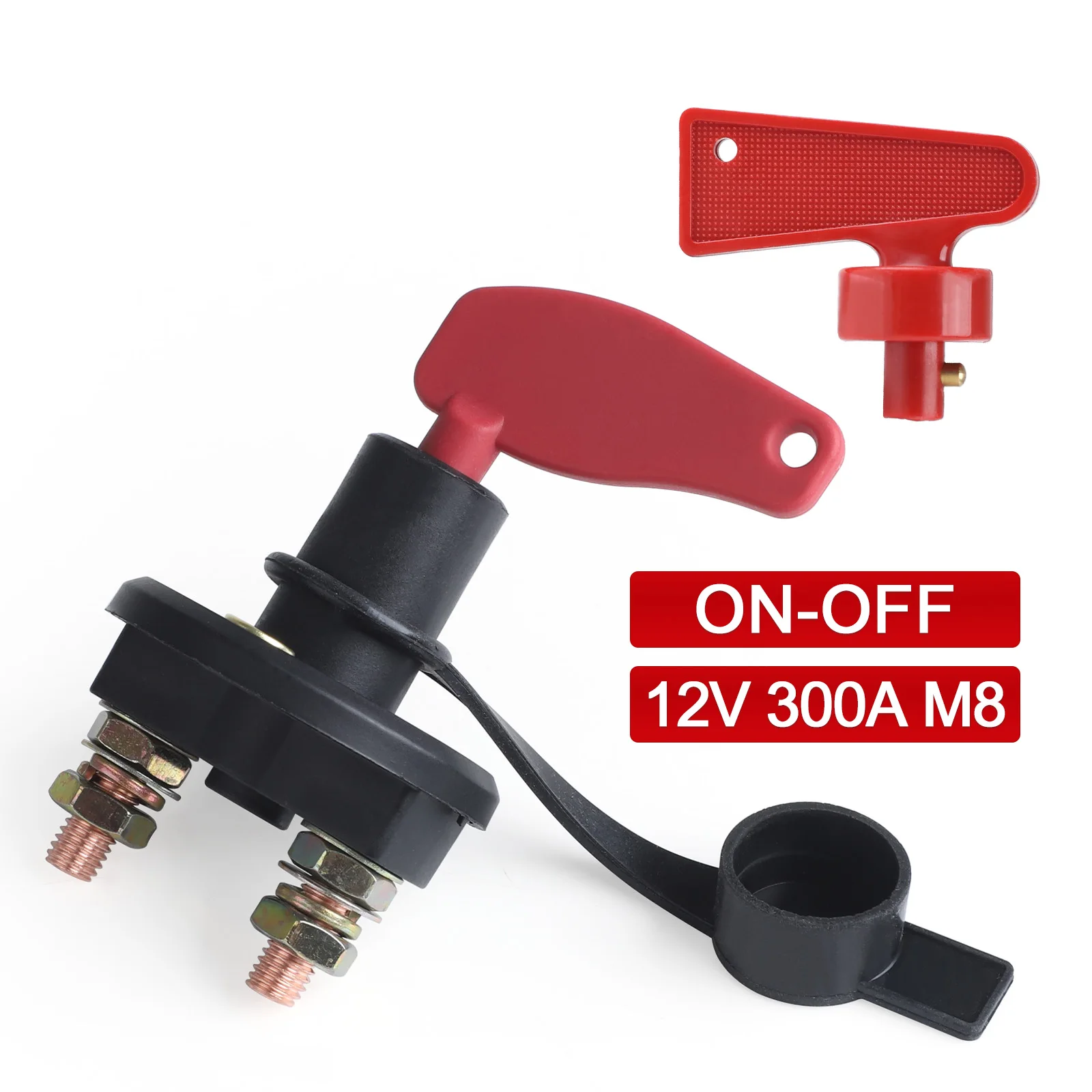 

12V 24V 300A Battery Disconnect Rotary Isolator Cut-off Kill Switch For Car Truck Marine Boat Red Copper Key Insulated Universal