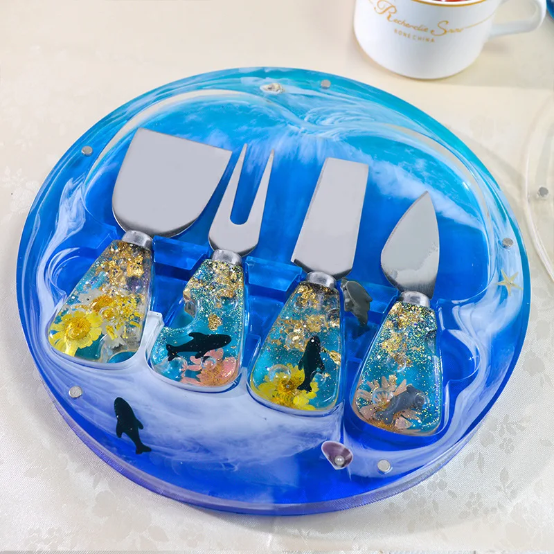 DIY Western Tableware Set Epoxy Resin Mold Pizza Cut Steak Knife Cheese Knife Mirror Silicone Mould Home Party Weddin Decoration