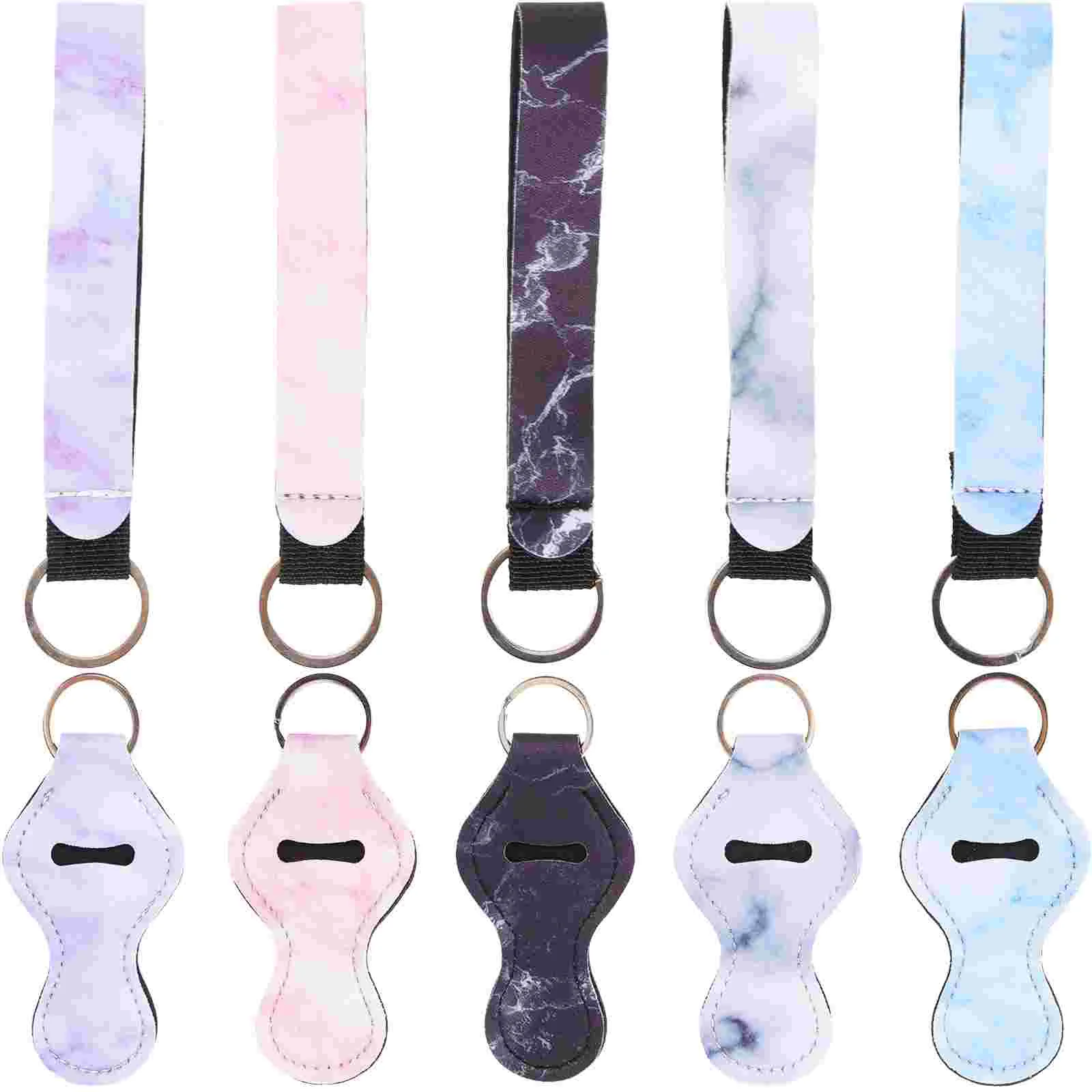 10 Pcs Keychain Sleeve Marble Neoprene Combination Set Lipstick Square Bag Combos Holder Travel