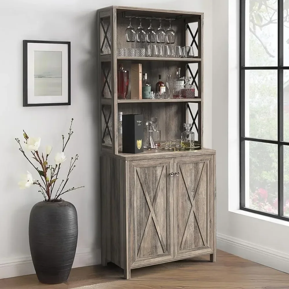 

Independent wine cabinet and wine rack, with adjustable shelves and cabinets, suitable for home wine racks in simple gray color