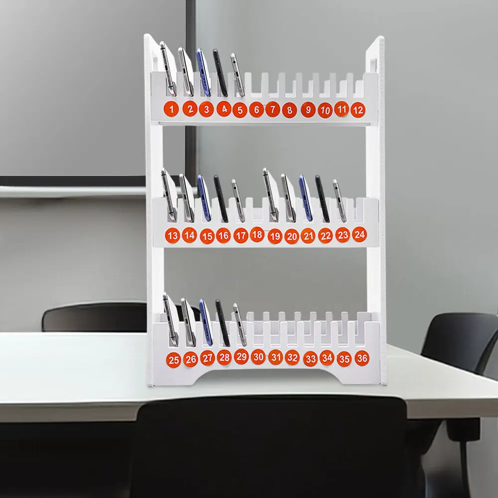 

Modern White 36 Slots Cell Phone Holder Classroom Storage 3-Tier Cell Phone Stand Rack