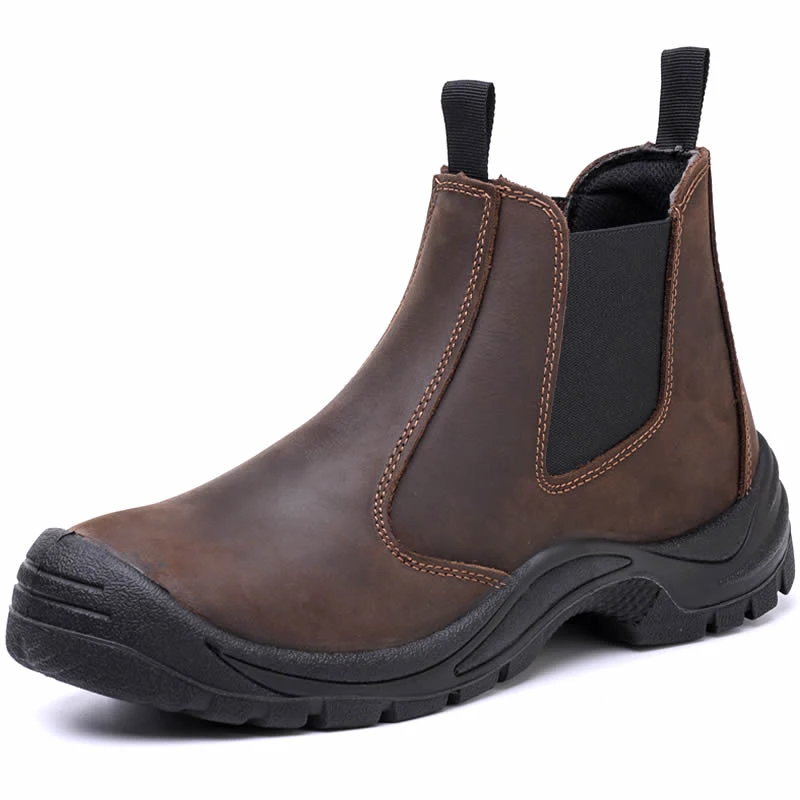 mens fashion steel toe caps safety boots cow leather working shoes outdoors brown worker chelsea ankle botas security footwear