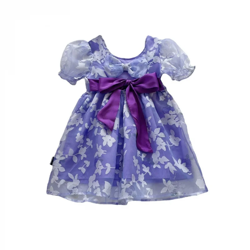 Girls' Summer Dress Dress New Western Style Kids' Skirt Summer Little Girl Floral Bow Princess Dress