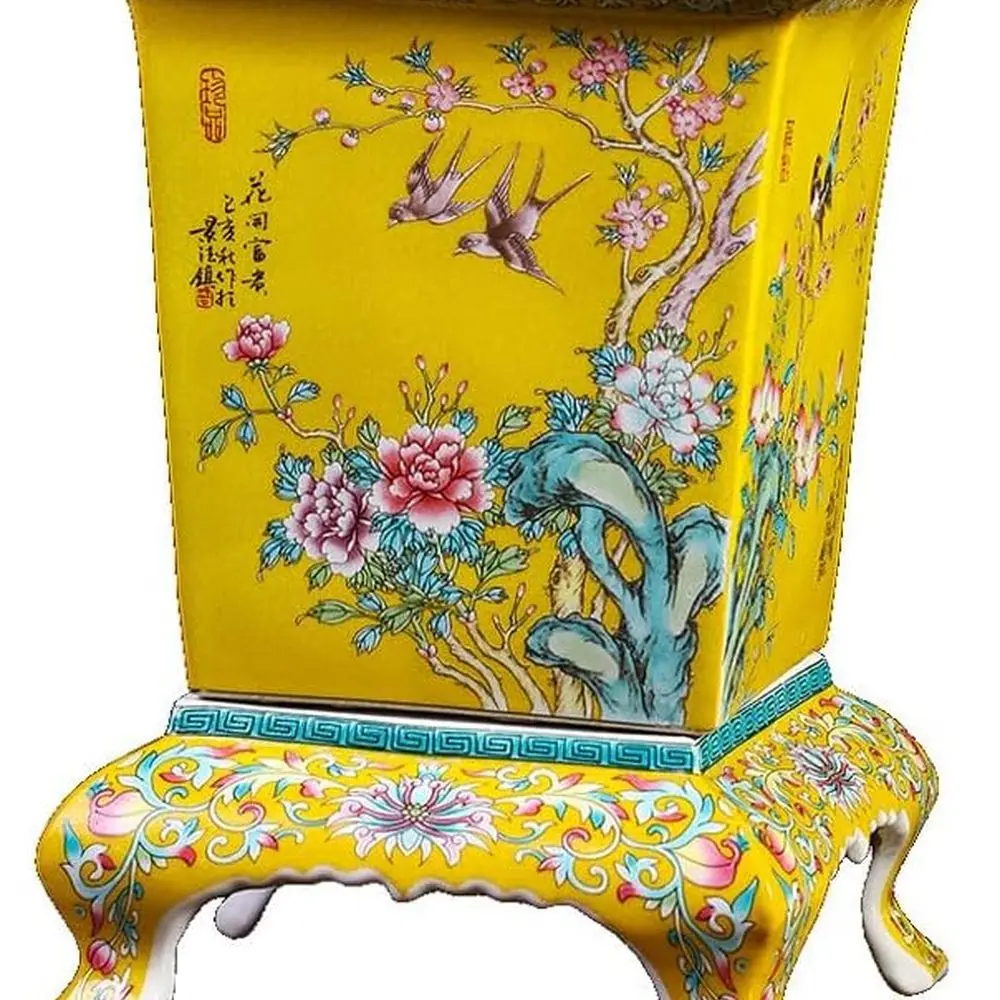 

Handcrafted Blue & White Jingdezhen Planter, Large Square Pot with Drainage and Base