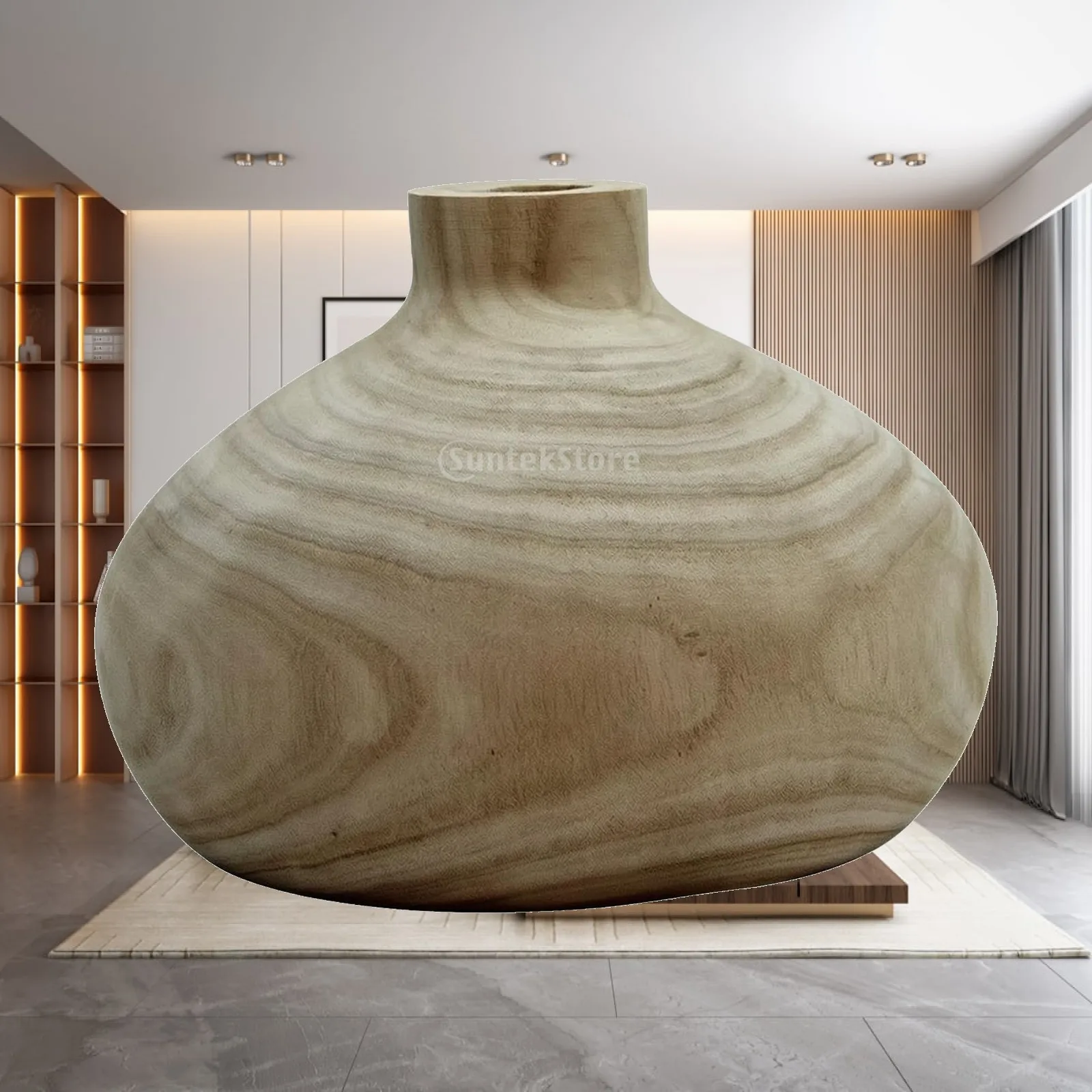 Small Wood Vase Container Natural Grain Texture Elegant Hollow Top for Dry Floral Arrangements Shelf Mantel Entryway Versatile