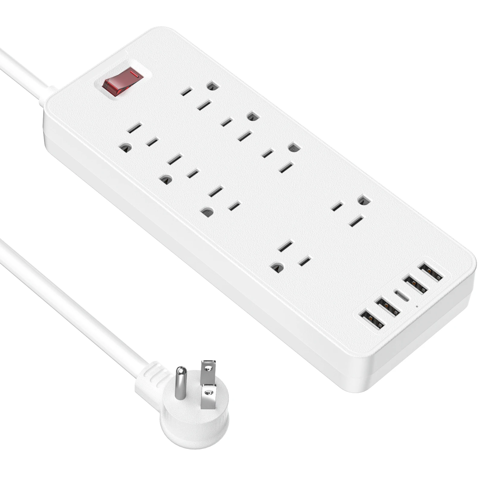 US Plug Power Strip Extension Cord Socket with 8 AC Outlets and 4 USB 1 Type-C Ports Fast Charging Network Filter Adapter