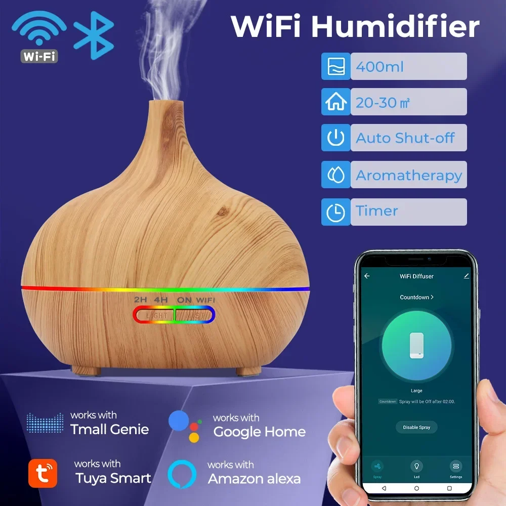 Difusor de Aroma eléctrico inteligente, humidificador de aire ultrasónico con Control remoto, fabricante de niebla para el hogar, 550ML, WiFi