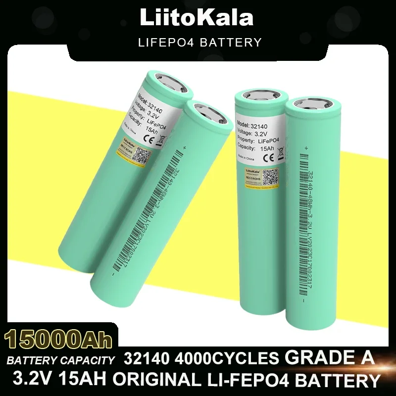 1-6pcs LiitoKala 3.2V 32140 15Ah LiFePO4 Battery Cell diy 4s 8s 12v 24V 36V Inverter Electric Vehicle Travel Camping batteries