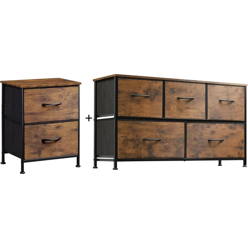 

2-Der Nightstand and 5-Der Drer Set, abric Storage Tower or Bedroom, Hallway, Closets, Tall Chest Organizer Unit with Textured