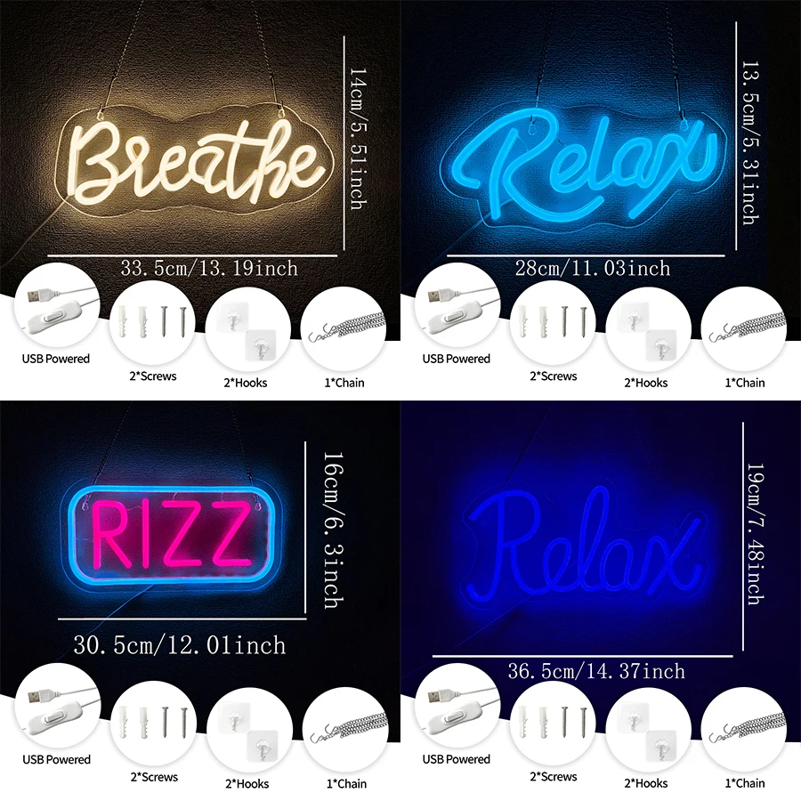 Relax Led Neon Sign, Letter Icon Wall Decor, Used For Bedroom Living Room Bathroom Spa Gym Yoga Room Game Room Art Wall Lamp.