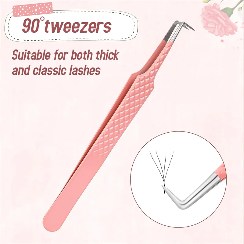 Hochpräzise Wimpernpinzette mit Faserspitze für Wimpernverlängerungen, 90-Grad-Nano-Stiefel, Volumenisolierung, Wimpernclip, Zange, Make-up-Werkzeuge – Detail 3