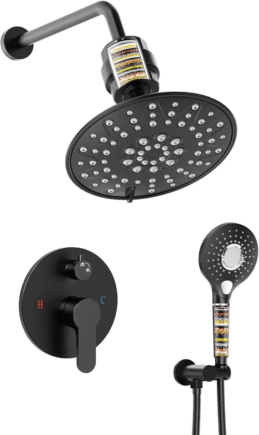 Suncleanse Shower System - 8 Inch Dual Filtered Rainfall Shower Head Combo - High Pressure 3 Spray Mode Showerhead-Included