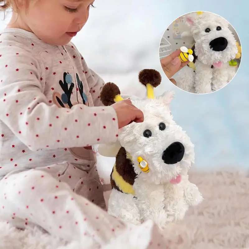 Electronic Dog Moving Plush Dog Toy With Music Electric Dress Up Dog Wear Bee Suit Realistic Stuffed Animal Companion For Kids