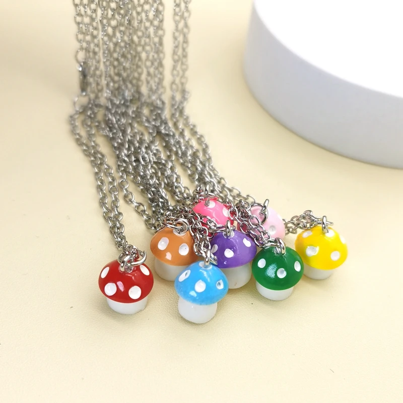 Cute Colorful Mushroom Pendant Necklace for Women Chokers Wholesale Jewelry Accessories Chain Girl Birthday Jewelry Wholesale