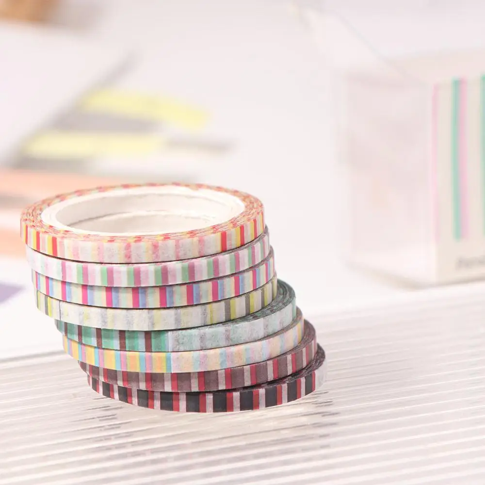

8 Rolls Paper Artwork Decorative Tapes 8 Rolls 3MM Wide Sticker Roll Decorative Colorful Grid Adhesive Tape Handmade Crafts