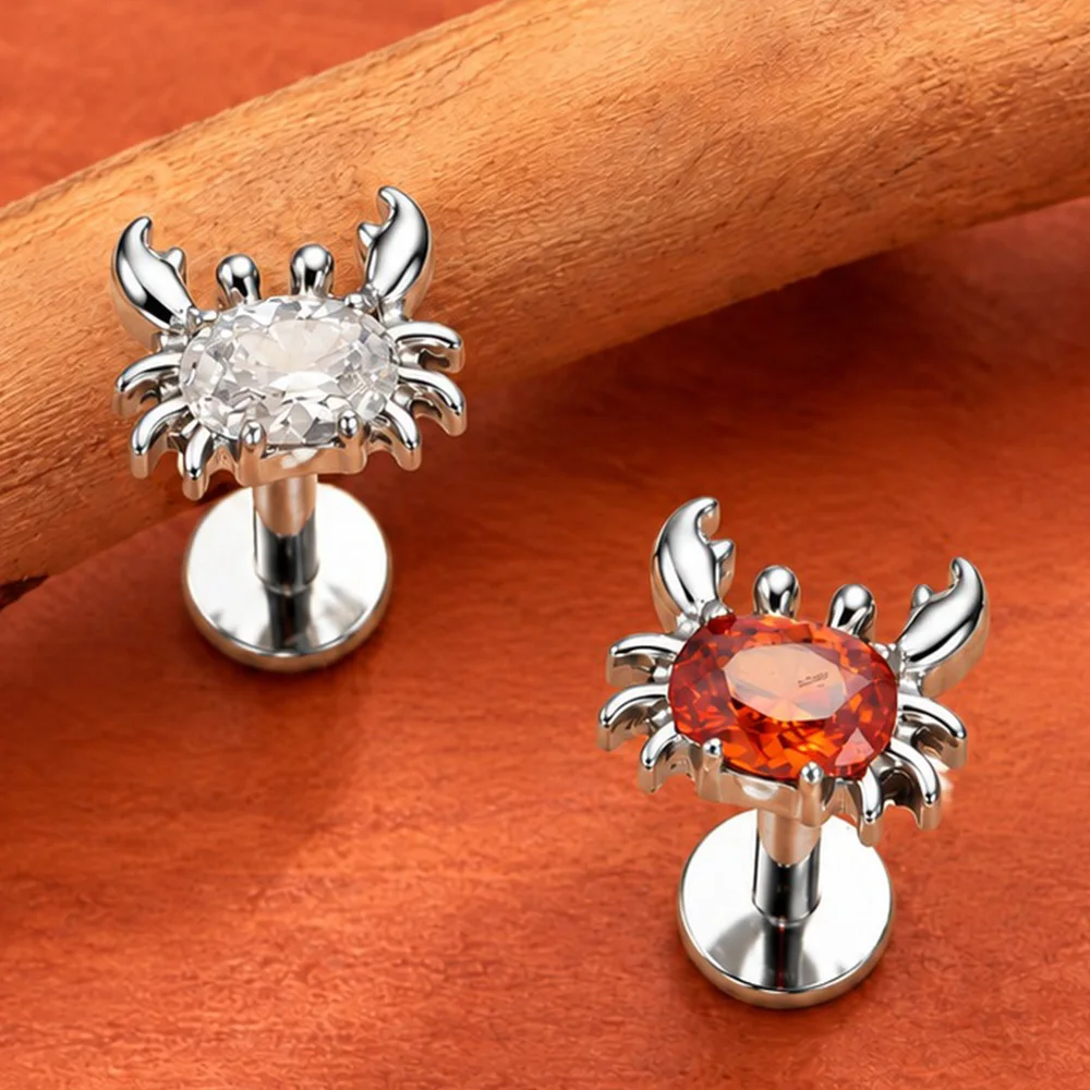 ASTM F136 Titan CZ Spinnenkrebse-Ohrring mit flacher Rückseite, Labret-Piercing-Ohrstecker für Helix, Knorpel, Tragus, Ohr- und Körperschmuck – Detail 5